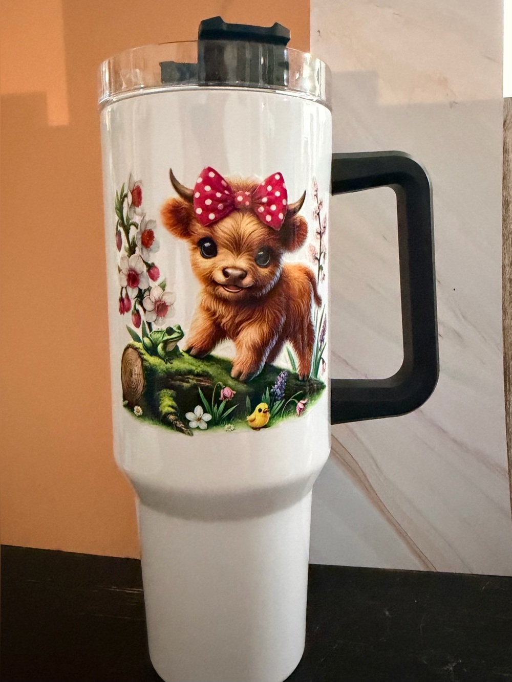 32 oz Highlander Baby Cows Pink Bows Flowers Stainless Steel Insulated Tumbler
